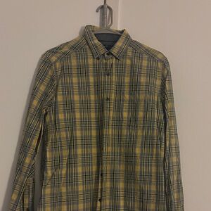 adidas Men's Yellow and Gray Plaid Shirt